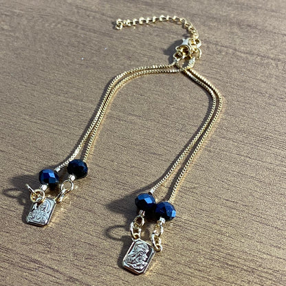 PULSEIRA ESCAPULARIO CRISTAL AZUL PETRÓLEO MOD2 (3 UNIDADES)