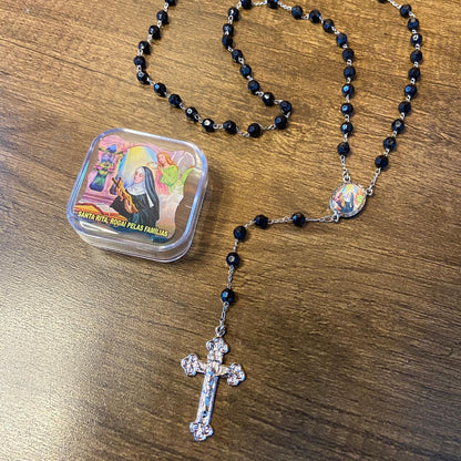 TERÇO SEMICRISTAL NA CAIXINHA SÃO RITA 6MM (6 UNIDADES)