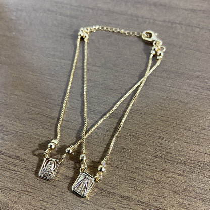 PULSEIRA ESCAPULARIO DOURADO SAGRADO CORAÇÃO DE JESUS E NOSSA SENHORA APARECIDA (3 UNIDADES)