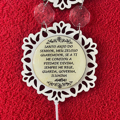 ADORNO DUPLO MINI CIRCULO ANJO DA GUARDA BRANCO (1 UNIDADE)
