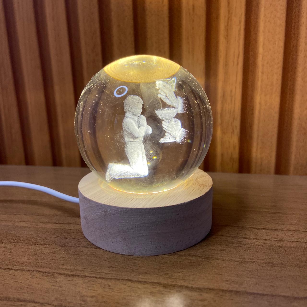 LUMINÁRIA LED BOLA DE VIDRO PRIMEIRA EUCARISTIA MENINO (1 UNIDADE)