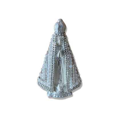 IMAGEM DE GESSO NOSSA SENHORA APARECIDA BRANCA COM MANTO ESPELHADO 14CM (1 UNIDADE)