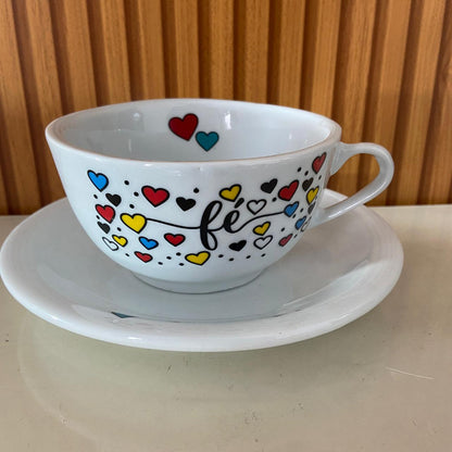 TIGELA DE PORCELANA COM ALÇA FÉ + PRATO 500ML (1 UNIDADE)