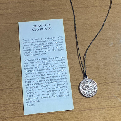 CORDÃO COM MEDALHA SÃO BENTO PRATEADA  (1 UNIDADES)
