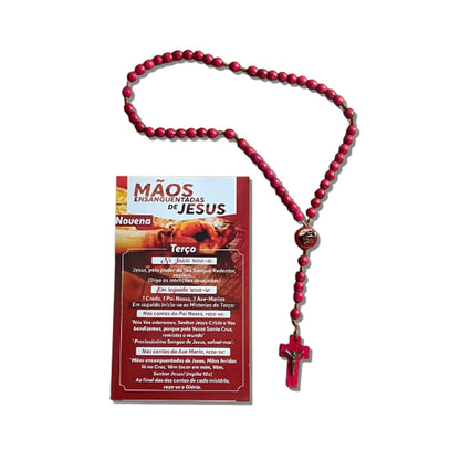 TERÇO DE MADEIRA MÃOS ENSANGUENTADAS DE JESUS 6MM MOD1 (3 UNIDADES)