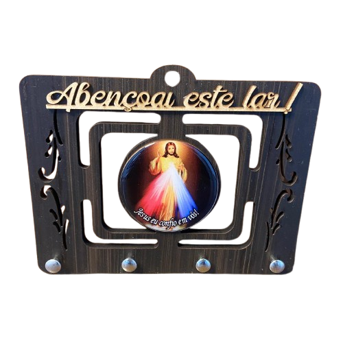PORTA CHAVE VAZADO RESINADO JESUS MISERICORDIOSO 14CM (1 UNIDADE)