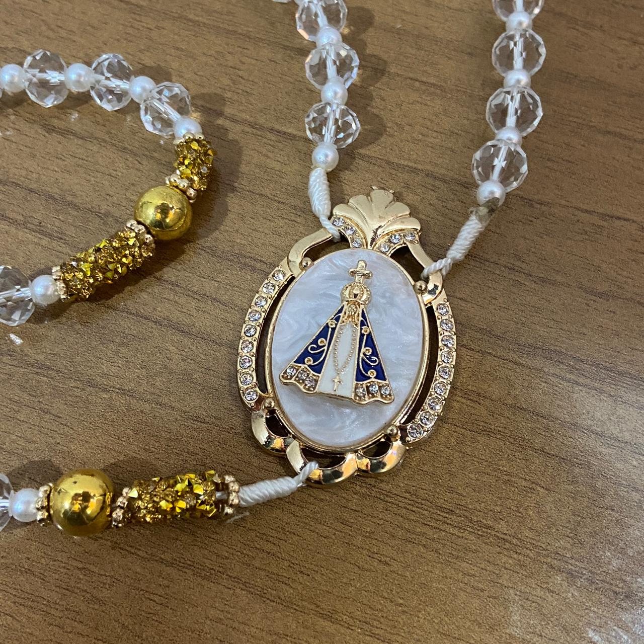 TERÇO DE NOIVA CRISTAL NOSSA SENHORA APARECIDA MOD9 10MM (1 UNIDADE)