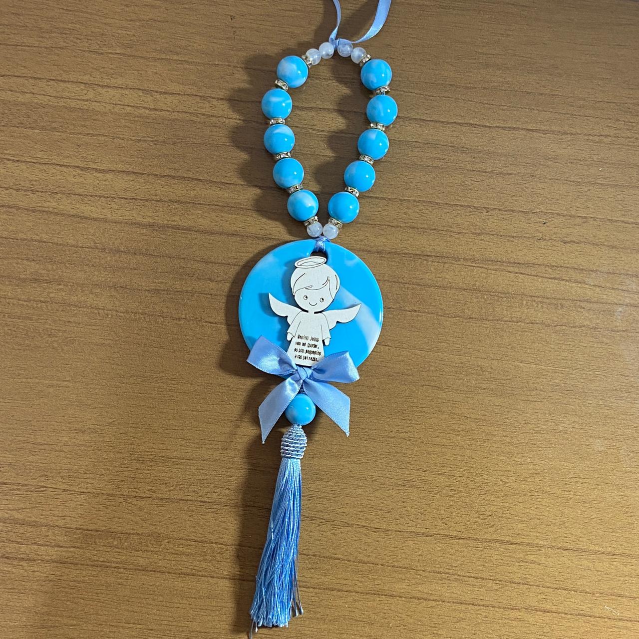 DEZENA PÉROLA MEDALHÃO DE RESINA ANJINHO AZUL 15MM (1 UNIDADE)