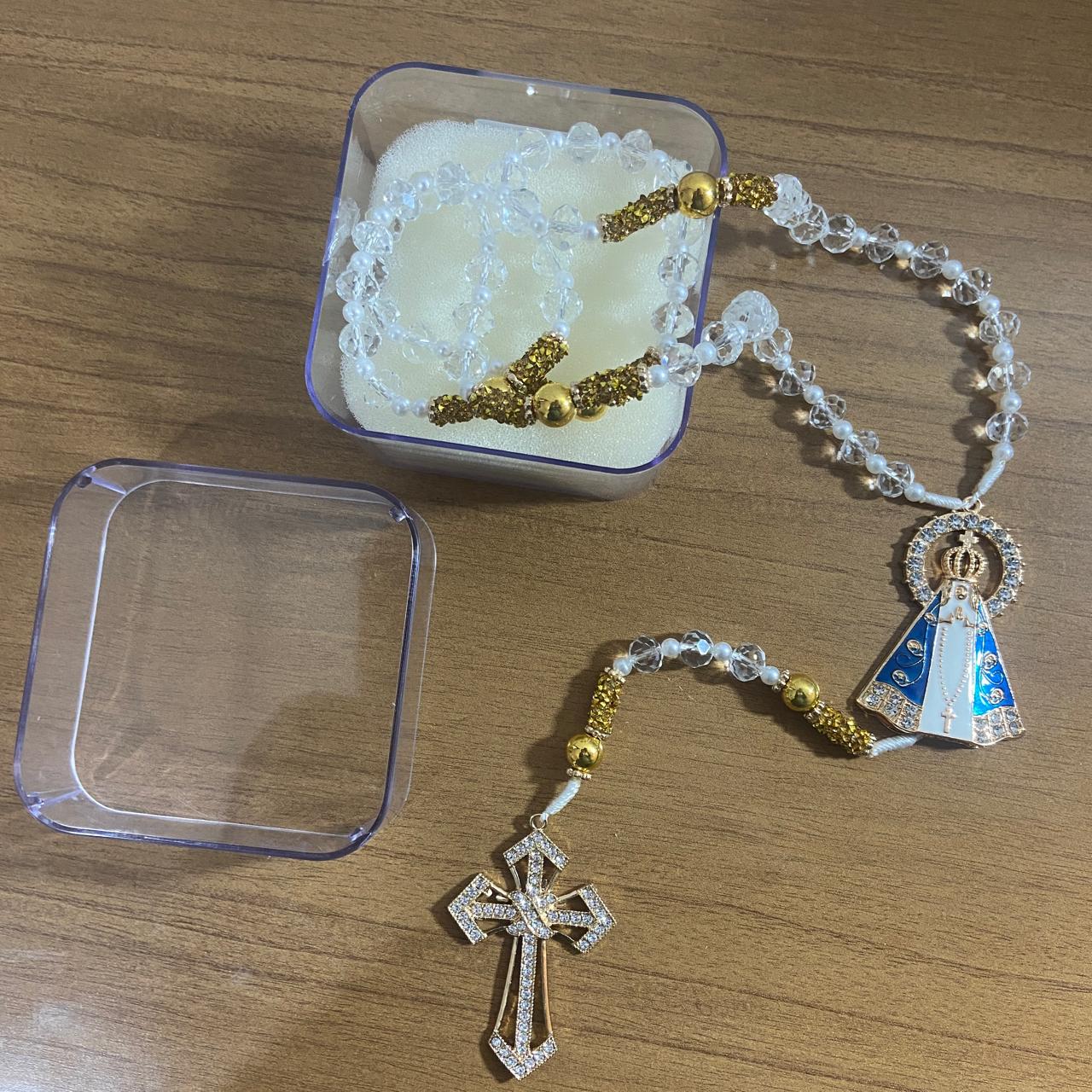 TERÇO DE NOIVA CRISTAL NOSSA SENHORA APARECIDA MOD5 10MM (1 UNIDADE)