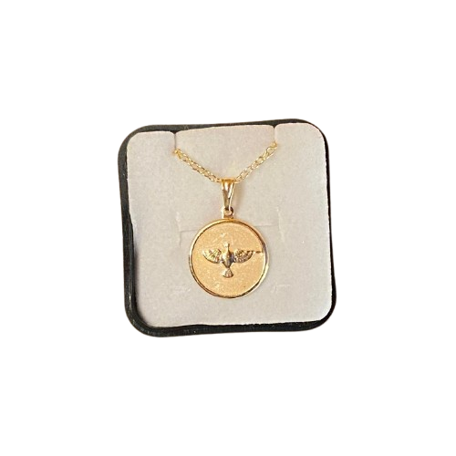 COLAR DOURADO COM PINGENTE REDONDO DIVINO ESPÍRITO SANTO  (3 UNIDADES)
