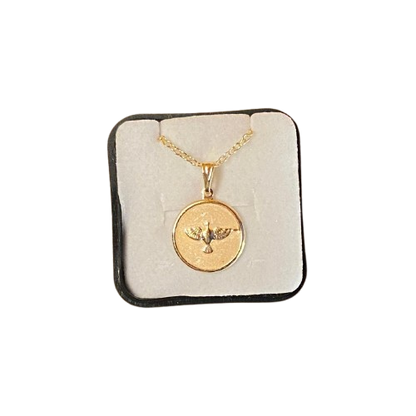 COLAR DOURADO COM PINGENTE REDONDO DIVINO ESPÍRITO SANTO  (3 UNIDADES)