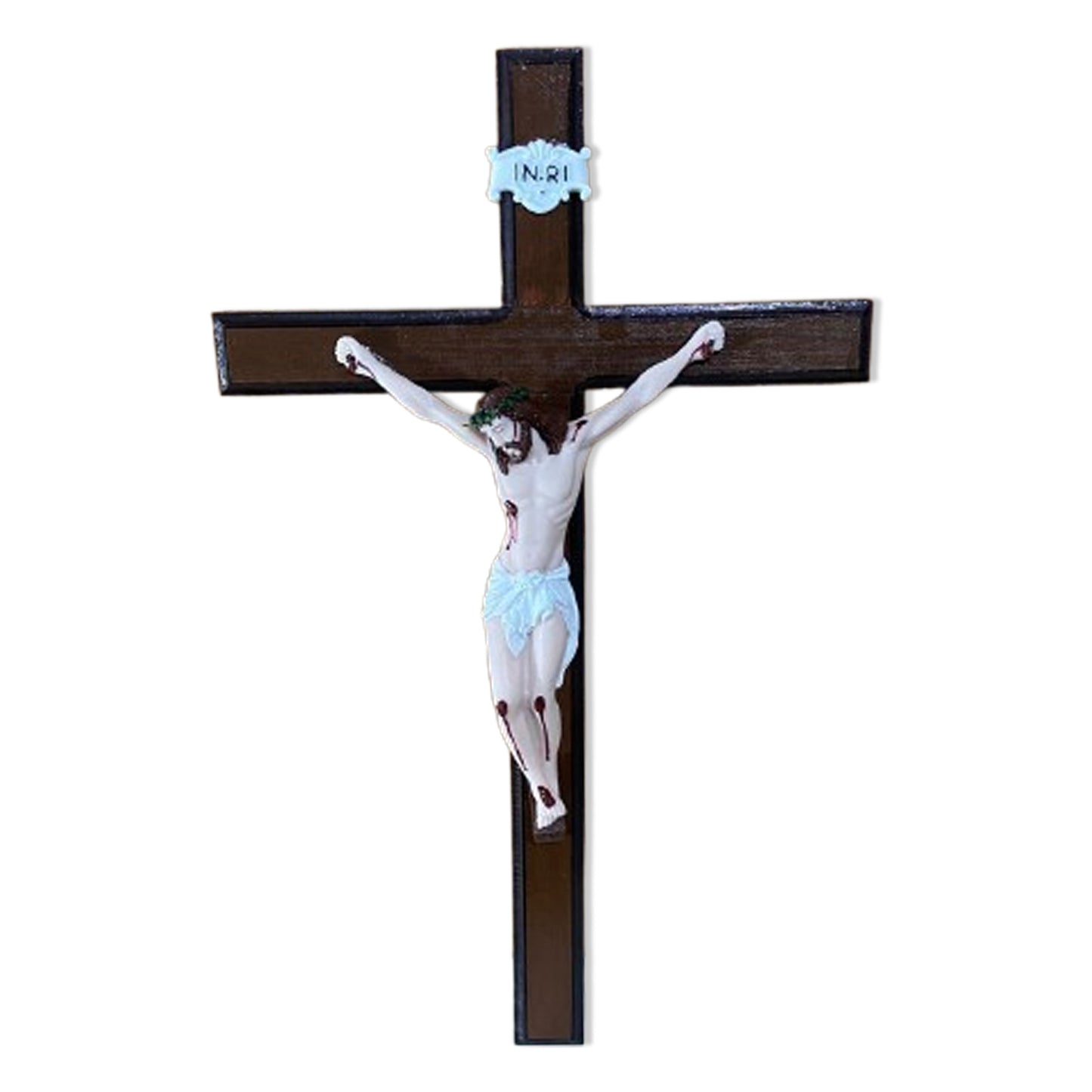 CRUCIFIXO MADEIRA DE PAREDE COM CRISTO DE RESINA NACIONAL  48CM (1 UNIDADE)