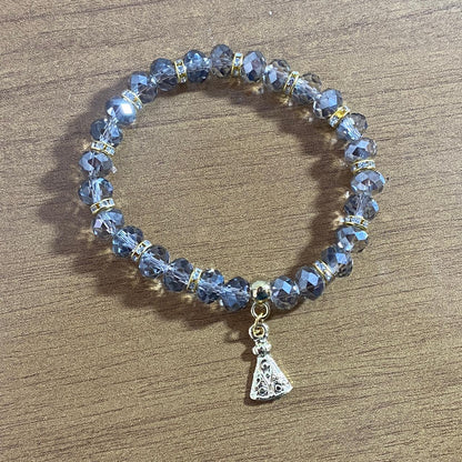 PULSEIRA CRISTAL CINZA TRANSPARENTE NOSSA SENHORA APARECIDA  (06 UNIDADES)