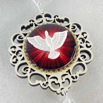 MEDALHÃO DE PORTA RESINADO COM STRASS DIVINO ESPÍRITO SANTO EM RELEVO (1 UNIDADE)