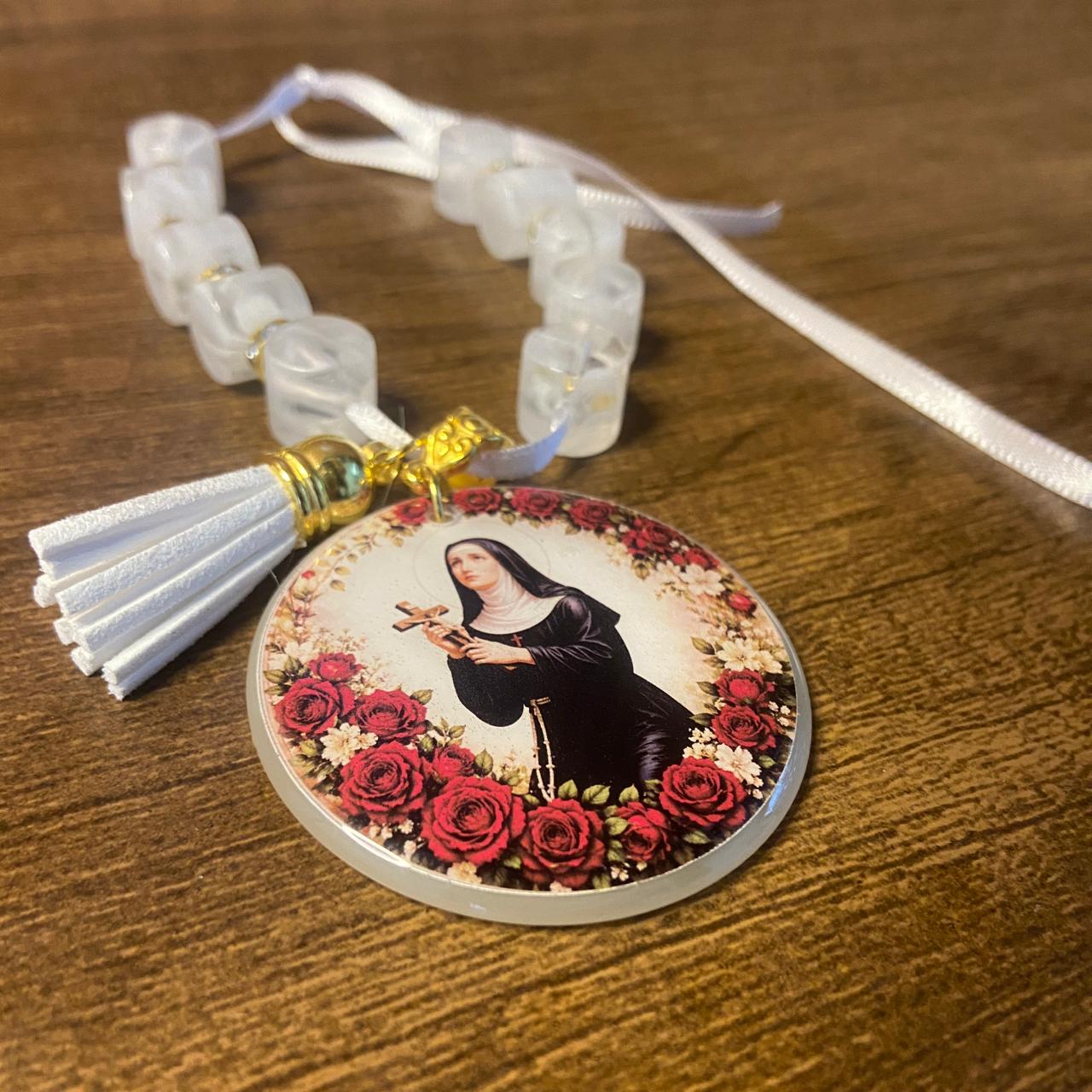 DEZENA PEDRARIAS MEDALHÃO RESINADO  SANTA RITA  12MM (1 UNIDADE)
