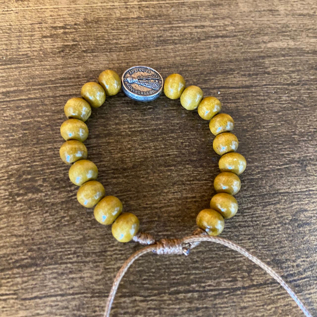 PULSEIRA DE MADEIRA MARROM REGULAVEL NOSSA SENHORA APARECIDA (3 UNIDADES)