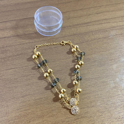 PULSEIRA ESCAPULARIO DOURADA COM CRISTAL CINZA MEDALHA SÃO BENTO  (3 UNIDADES)