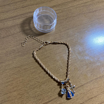 PULSEIRA DOURADA NOSSA SENHORA APARECIDA COM CRUZ E CRISTAL (6 UNIDADES)