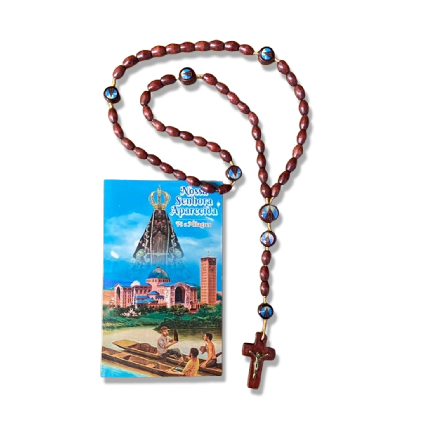 TERÇO DE MADEIRA NOSSA SENHORA APARECIDA 7 MEDALHAS MOD2 8MM (3 UNIDADES)