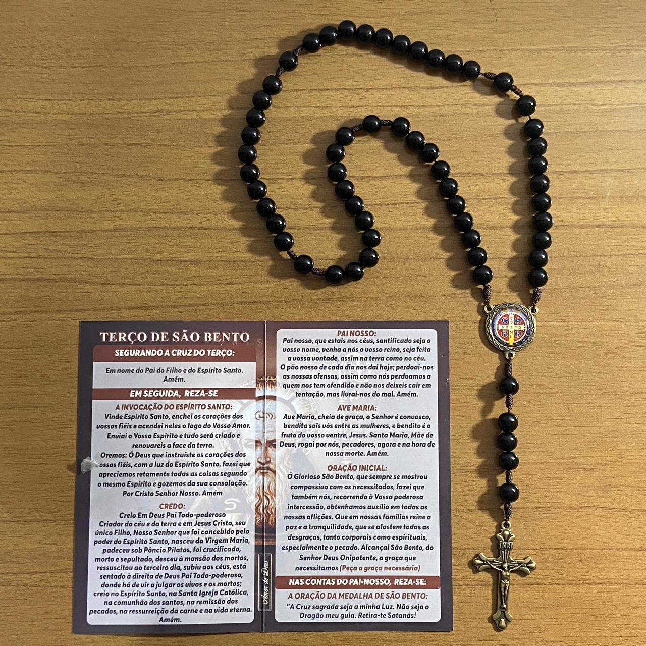 TERÇO PÉROLA PRETA CAMPISTA MEDALHA SÃO BENTO 10MM (1 UNIDADE)