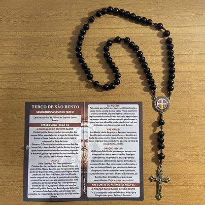TERÇO PÉROLA PRETA CAMPISTA MEDALHA SÃO BENTO 10MM (1 UNIDADE)