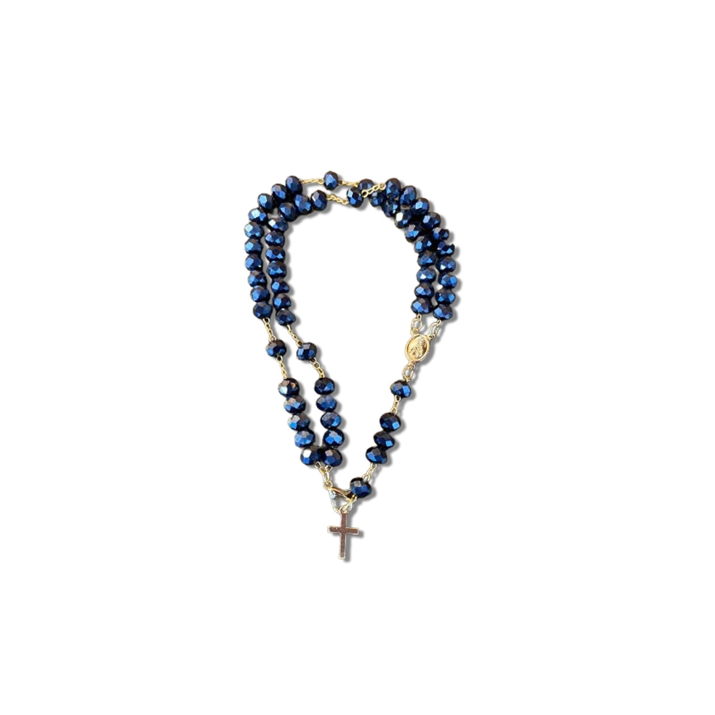 TERÇO PULSEIRA CRISTAL NOSSA SENHORA APARECIDA AZUL PETRÓLEO  (3 UNIDADES)