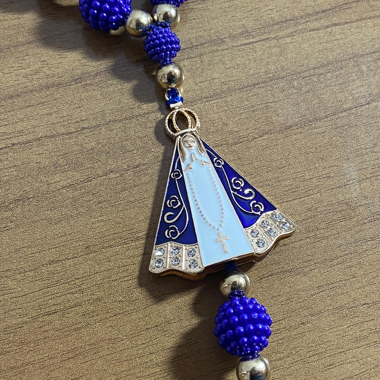 DEZENA PARA CARRO NOSSA SENHORA APARECIDA AMORA AZUL MOD3 14MM (3 UNIDADES)