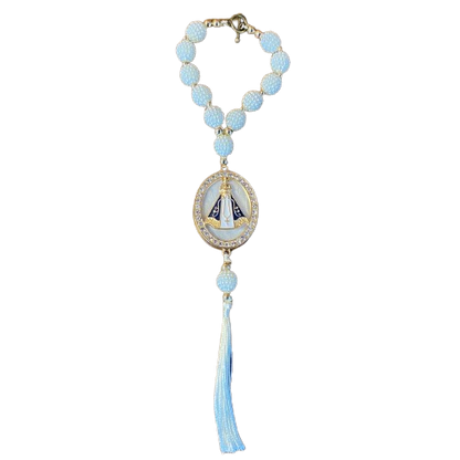 DEZENA PARA CARRO MADREPÉROLA NOSSA SENHORA APARECIDA AMORA BRANCA 12MM MOD2 (3 UNIDADES)