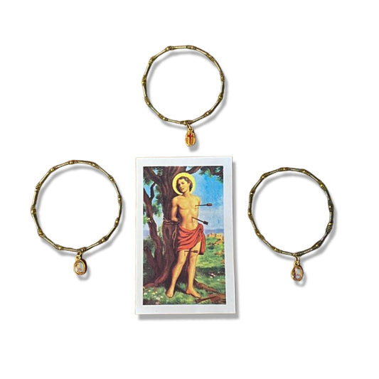 PULSEIRA DE MOLA COM MEDALHA SÃO SEBASTIÃO CORES SORTIDAS  (3 UNIDADES)