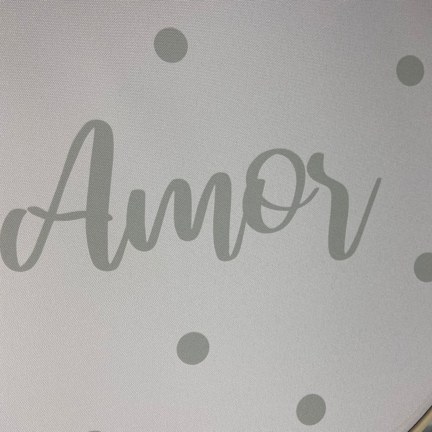 QUADRO DE TECIDO COM MOLDURA DE BAMBU AMOR BRANCO (1 UNIDADE)