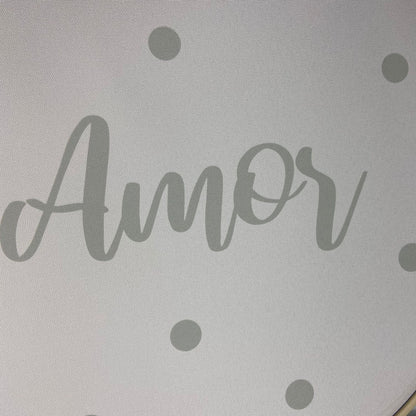 QUADRO DE TECIDO COM MOLDURA DE BAMBU AMOR BRANCO (1 UNIDADE)