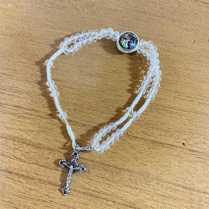 TERÇO PULSEIRA CRISTAL TRANSPARENTE COM MEDALHA RESINADA SÃO MIGUEL ARCANJO  (3 UNIDADES)