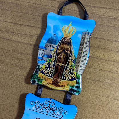 ADORNO DUPLO QUADRADO FITA NOSSA SENHORA APARECIDA (1 UNIDADE)