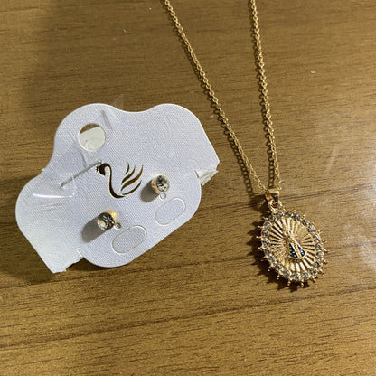 CORRENTE DOURADA COM BRINCO PONTA DE LUZ NOSSA SENHORA APARECIDA MOD 03  ( 1 UNIDADE)
