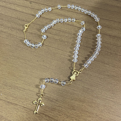 CORRENTE TERÇO CRISTAL NOSSA SENHORA APARECIDA TRANSPARENTE 04MM  (1 UNIDADE)