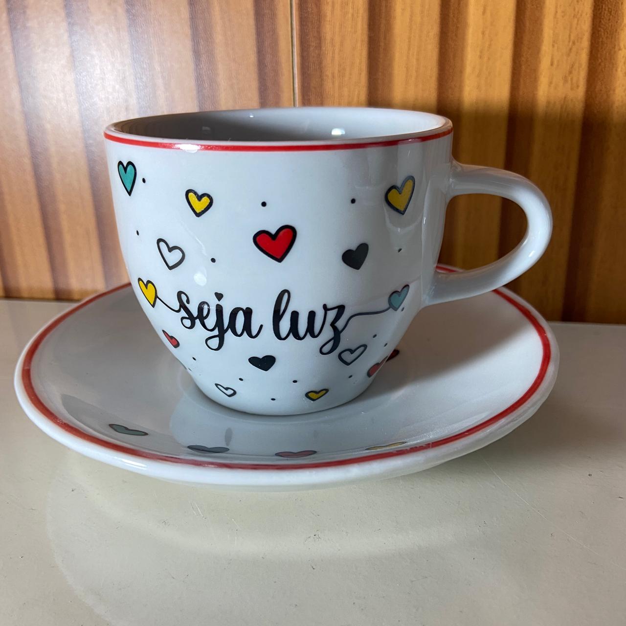 XÍCARA COM PIRES SEJA LUZ MOD2 200ML (1 UNIDADE)