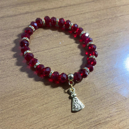 PULSEIRA CRISTAL VERMELHA TRANSPARENTE NOSSA SENHORA APARECIDA  (06 UNIDADES)