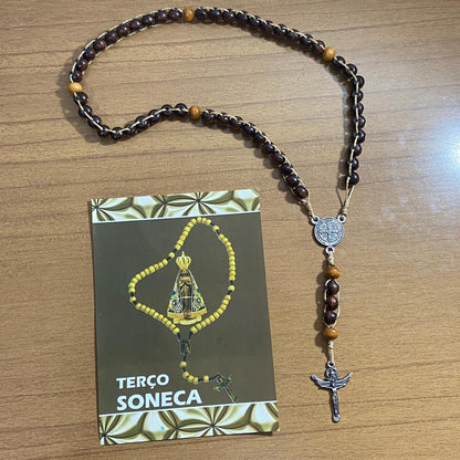 TERÇO DE MADEIRA SONECA MEDALHA SÃO BENTO 8MM(1 UNIDADE)