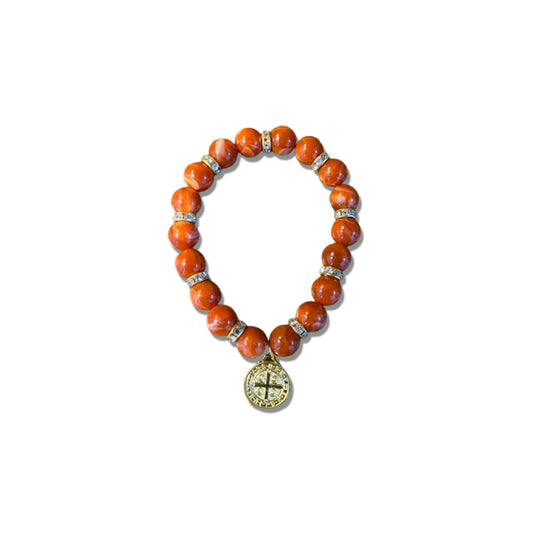 PULSEIRA PÉROLA MEDALHA DE SÃO BENTO 10MM MOD-6 (03 UNIDADES)