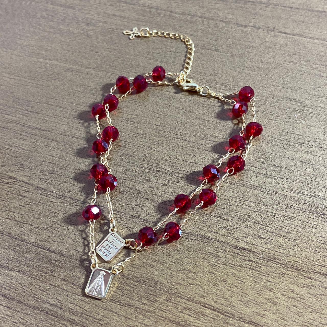 PULSEIRA ESCAPULARIO CRISTAL VERMELHO TRANSPARENTE (3 UNIDADES)