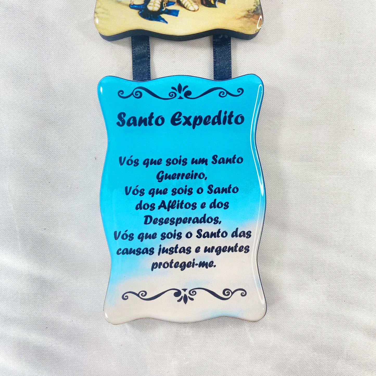 ADORNO DUPLO QUADRADO FITA SANTO EXPEDITO (1 UNIDADE)