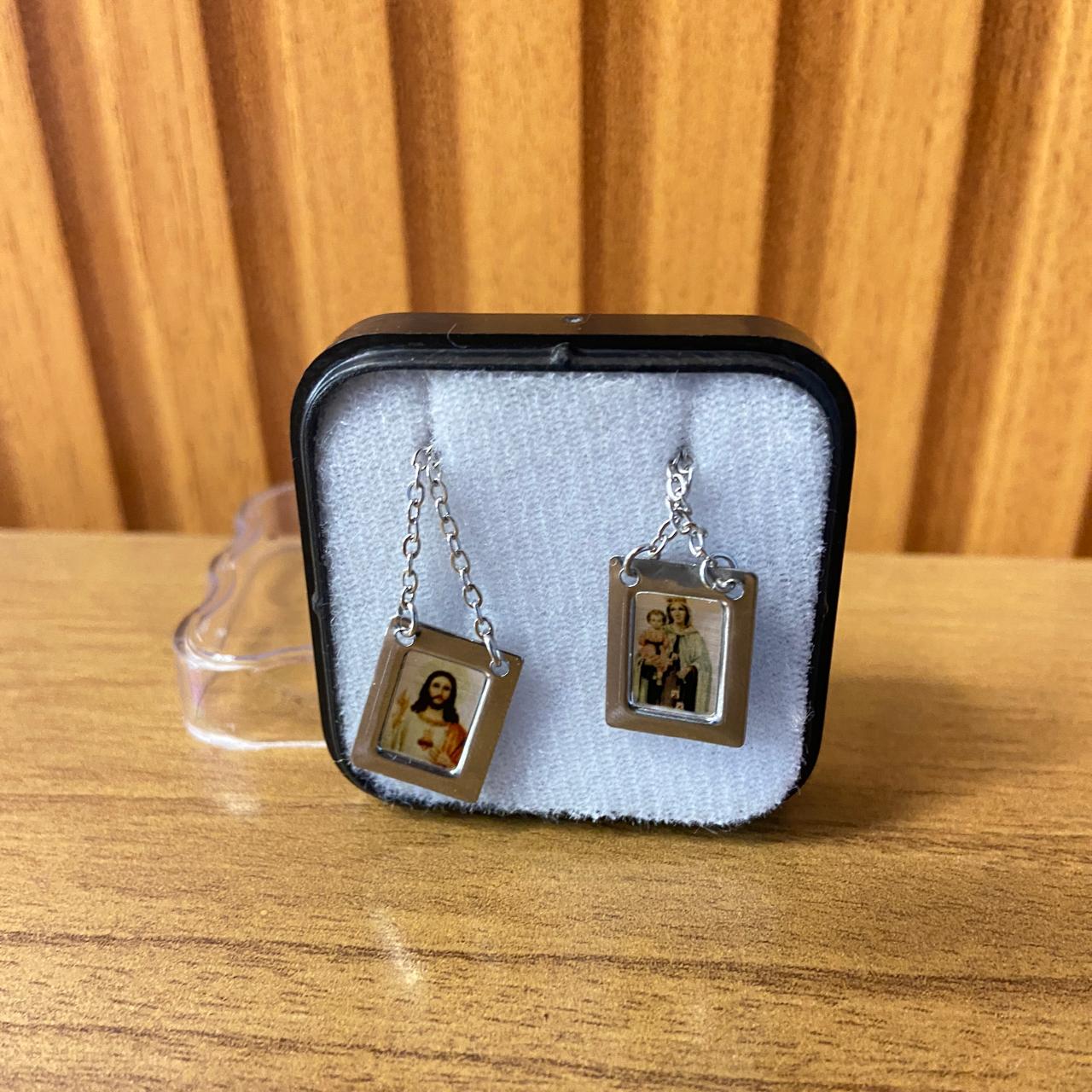 ESCAPULÁRIO INOX LAMINADO SAGRADO CORAÇÃO DE JESUS E NOSSA SENHORA DO CARMO (6 UNIDADES)