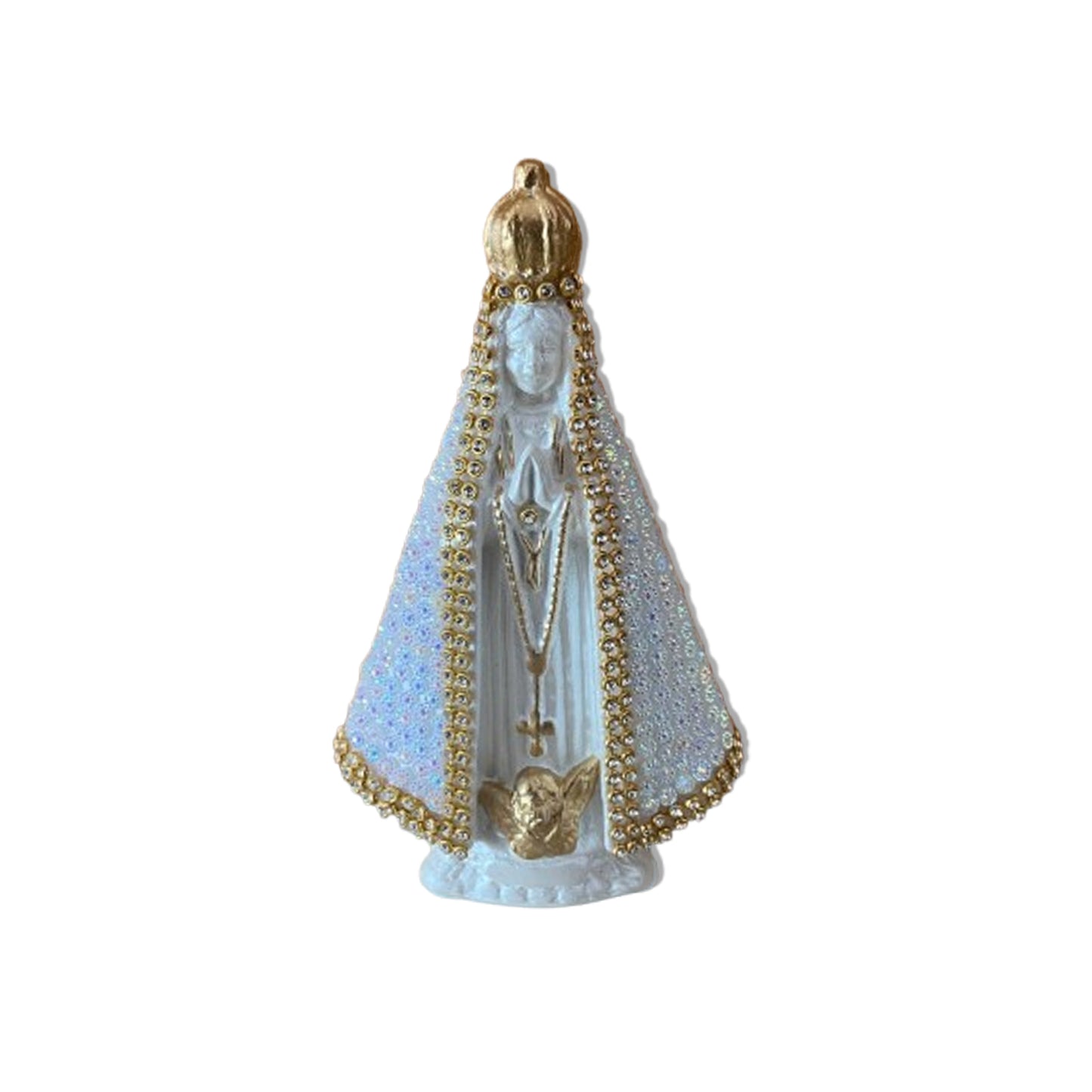 IMAGEM DE GESSO NOSSA SENHORA APARECIDA BRANCA COM STRASS BRANCO 14CM (1 UNIDADE)
