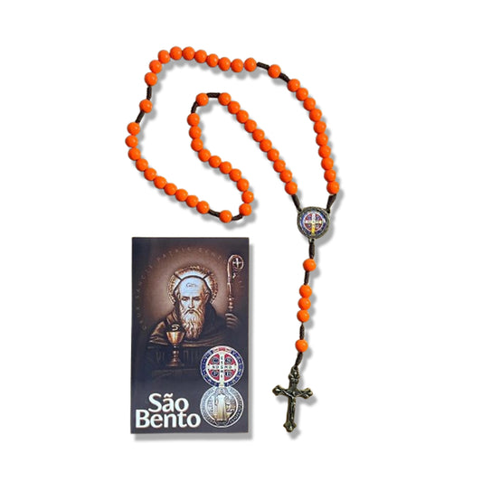 TERÇO PÉROLA LARANJA CAMPISTA MEDALHA SÃO BENTO 10MM (1 UNIDADE)