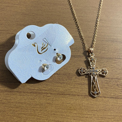 CORRENTE DOURADA COM BRINCO PONTA DE LUZ CRUZ COM STRASS  ( 1 UNIDADE)