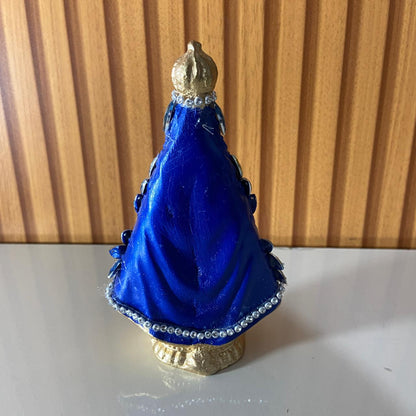 IMAGEM DE GESSO NOSSA SENHORA APARECIDA DOURADA E AZUL COM PEDRARIA 13,5CM (1 UNIDADE)