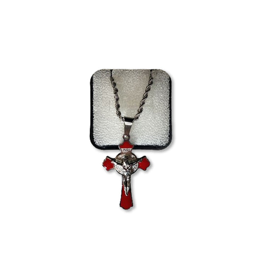 CORRENTE COM CRUCIFIXO MEDALHA SÃO BENTO VERMELHO ( 3 UNIDADES)