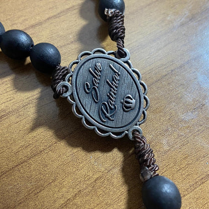 TERÇO DE MADEIRA PRETO FOSCO SAGRADA FAMÍLIA 10MM (1 UNIDADE)