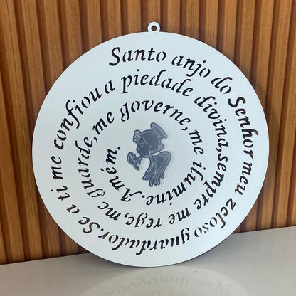 MANDALA MDF BRANCA ORAÇÃO DO SANTO ANJO 30CM  (1 UNIDADE)