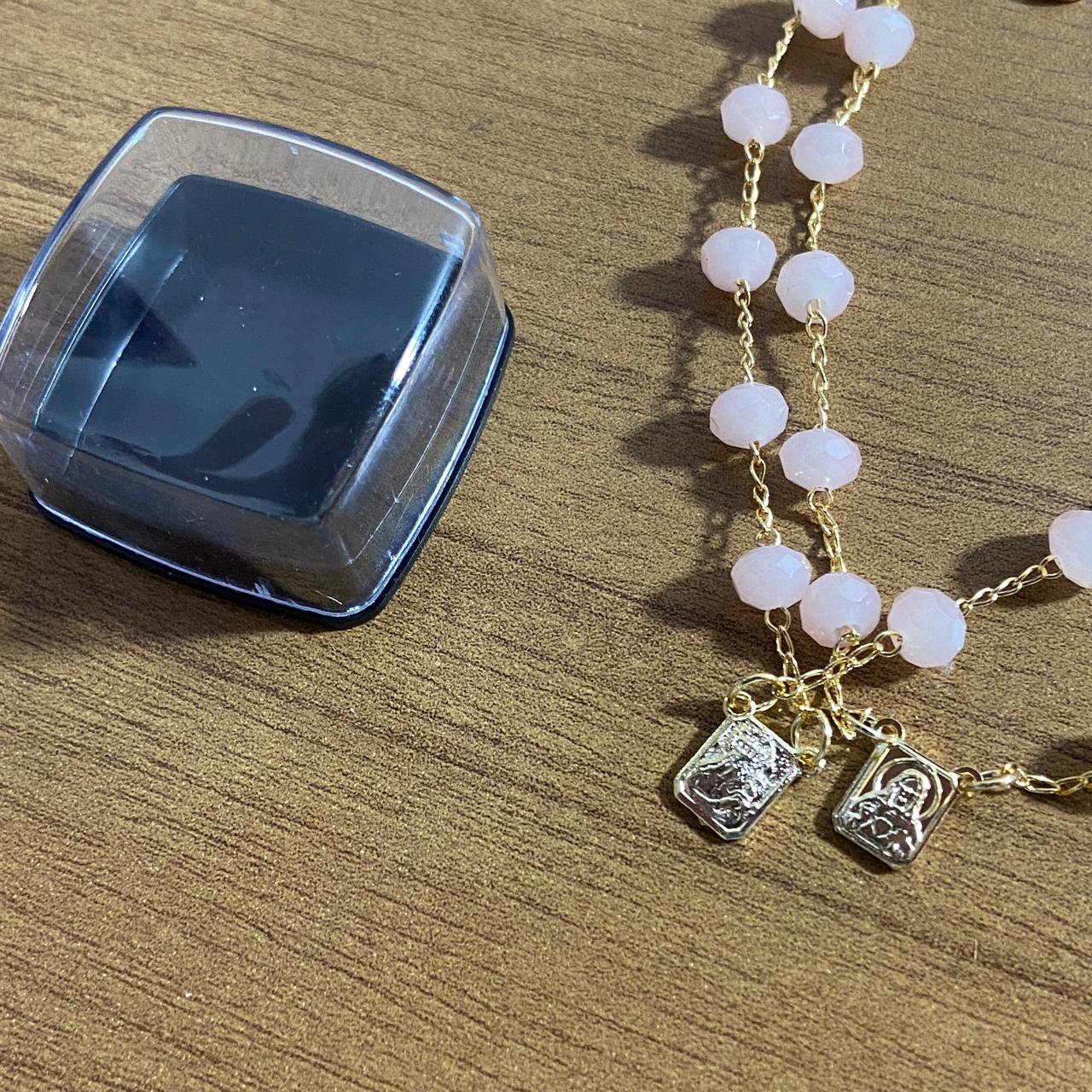 PULSEIRA ESCAPULARIO CRISTAL ROSA (3 UNIDADES)